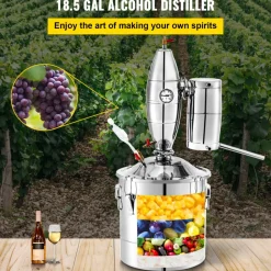 VEVOR 70L 18.5Gal Water Alcohol Distiller 304 Stainless Steel Alcohol Still Wine Making Boiler Home Kit with Thermometer for Whiskey Brandy Essential, Sliver