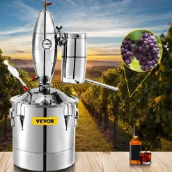 VEVOR 70L 18.5Gal Water Alcohol Distiller 304 Stainless Steel Alcohol Still Wine Making Boiler Home Kit with Thermometer for Whiskey Brandy Essential, Sliver