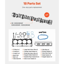 VEVOR Lifter Camshaft Kit, 18-Piece Set, Fits 2009-2021 Jeep Grand Cherokee, 2009-2021 Dodge Challenger, Fits 1999-2013 4.8L, 5.3L, and 5.7L LS-Based Engines, V8 5.7L