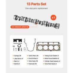 VEVOR Lifter Camshaft Kit, 13-Piece Set, Gray Cast Iron Engine Cam, Compatible with Norris trucks from 1999-2013 GM Gen3/4, Fit 1999-2013 LS-Based Engines (Silverado, Sierra, Tahoe, Yukon/LS1)