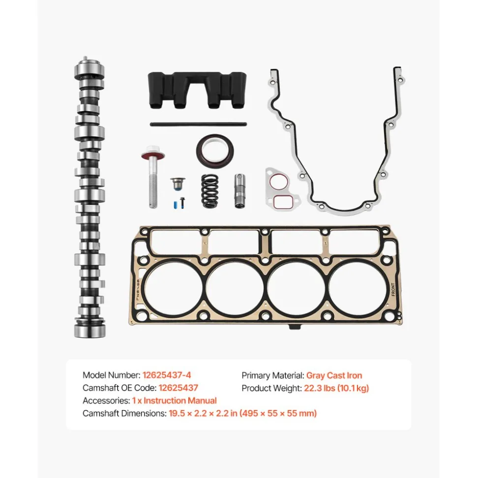 VEVOR Lifter Camshaft Kit, 13-Piece Set, Gray Cast Iron Engine Cam, Compatible with Norris trucks from 1999-2013 GM Gen3/4, Fit 1999-2013 LS-Based Engines (Silverado, Sierra, Tahoe, Yukon/LS1)