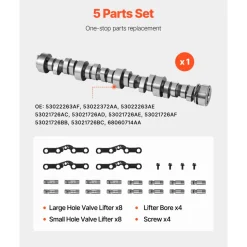 VEVOR Lifter Camshaft Kit, 5-Piece Set, Gray Cast Iron Engine Cam, for 2009-2019 Dodge Ram 1500 5.7L, 2009 Dodge Durango 5.7L, Fits V8 5.7L Engines, Trucks / Large SUVs