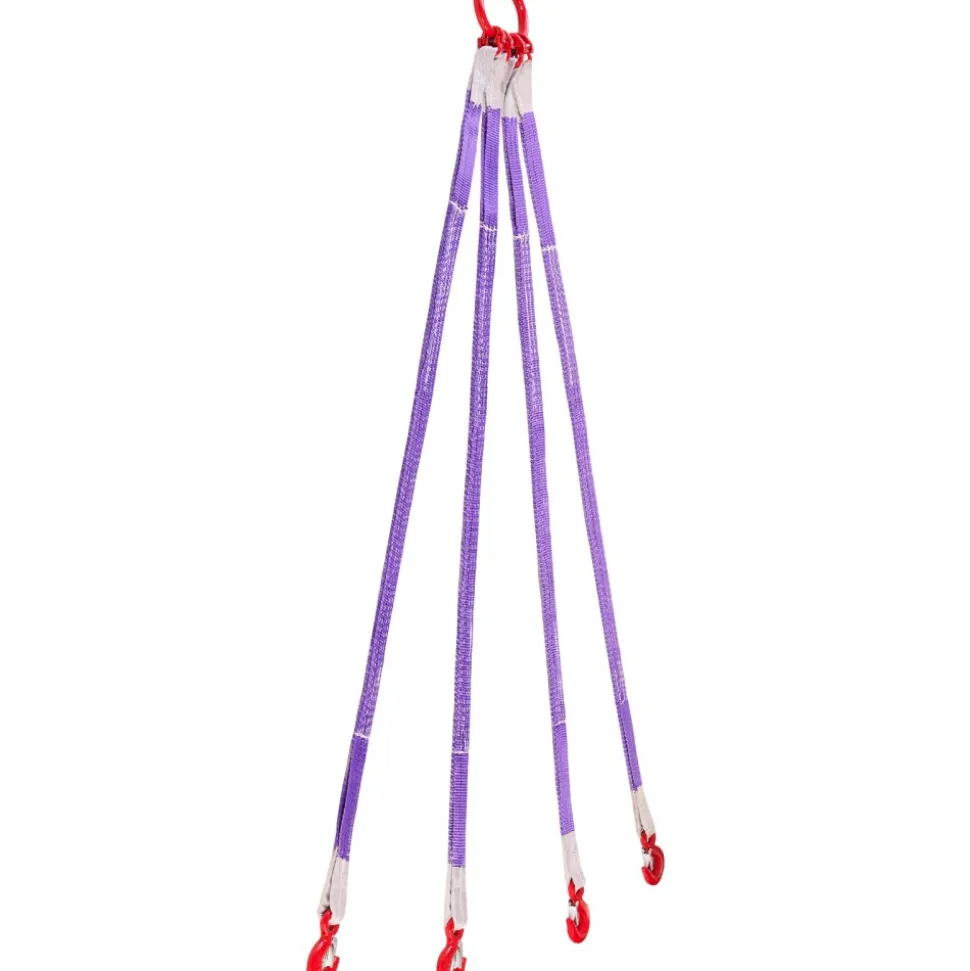 VEVOR Lifting Sling Straps, Four Leg Polyester Bridle Sling with Hooks, 6600LB Capacity, 5Ft Heavy Duty Rigging Strap, Thickened & Wear-Resistant Webbing Slings for Engines Cranes Hoists Truck