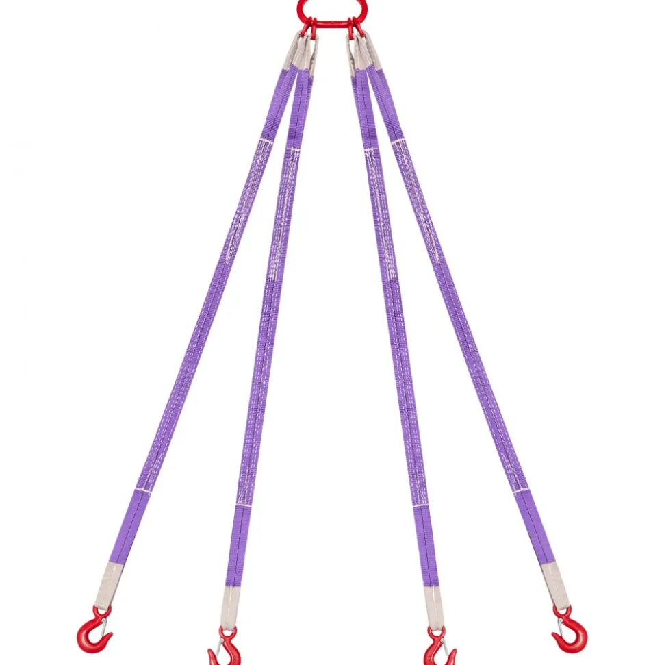VEVOR Lifting Sling Straps, Four Leg Polyester Bridle Sling with Hooks, 6600LB Capacity, 5Ft Heavy Duty Rigging Strap, Thickened & Wear-Resistant Webbing Slings for Engines Cranes Hoists Truck