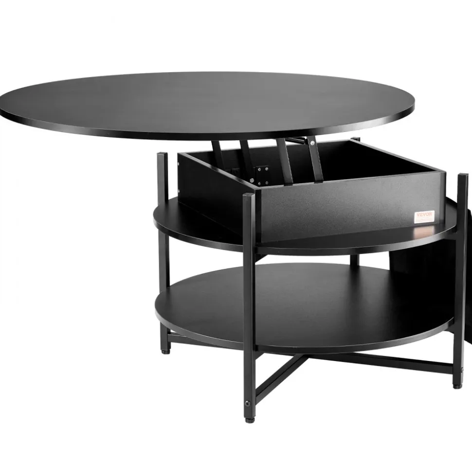 VEVOR Lift Top Coffee Table, 39.4 in Rectangle Coffee Table with Extra Storage Pockets, Flipable Coffee Table with Power Strip & USB & Ambient Lighting for Living Room, Black