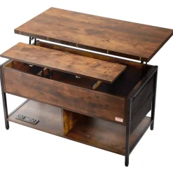 VEVOR Lift Top Coffee Table, 39.4 in Rectangle Coffee Table with Extra Storage Pockets, Flipable Coffee Table with Power Strip & USB & Ambient Lighting for Living Room, Brown