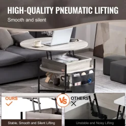 VEVOR Lift Top Coffee Table, 35.3 in Round Coffee Table with Extra Storage Pockets, Pop Up Coffee Table for Living Room, White
