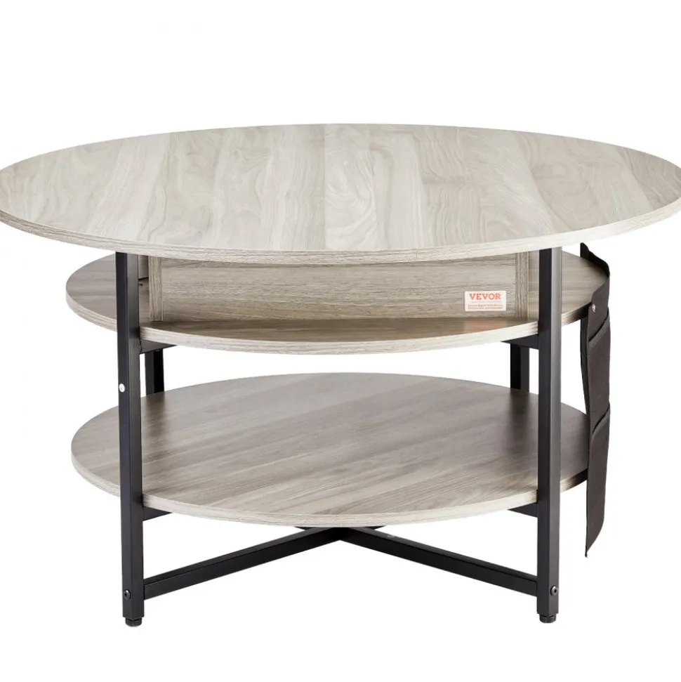 VEVOR Lift Top Coffee Table, 35.3 in Round Coffee Table with Extra Storage Pockets, Pop Up Coffee Table for Living Room, White