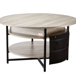 VEVOR Lift Top Coffee Table, 35.3 in Round Coffee Table with Extra Storage Pockets, Pop Up Coffee Table for Living Room, White
