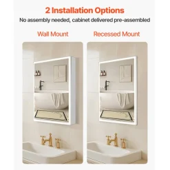 VEVOR Lighted Medicine Cabinet with Mirror, 30 x 28 in Recessed or Wall Mount, 3 Color Dimmable LED Bathroom Medicine Cabinet with HD Tempered Glass Mirror, Adjustable Shelves, Memory Defog Function