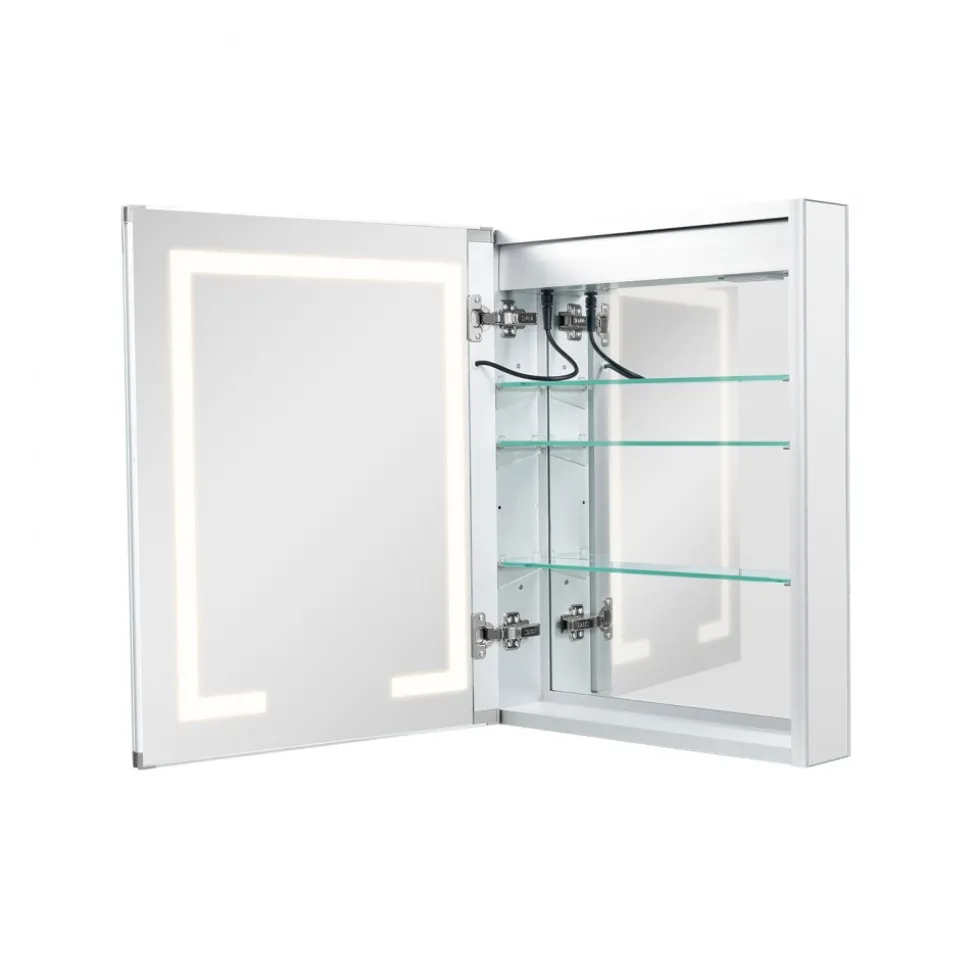 VEVOR Lighted Medicine Cabinet with Mirror, 20 x 26 in Recessed or Wall Mount, 3 Color Dimmable LED Bathroom Medicine Cabinet with Double-Side Mirror, Adjustable Shelves, Memory Anti-Fog Function