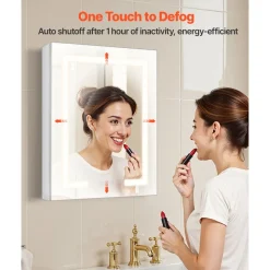 VEVOR Lighted Medicine Cabinet with Mirror, 20 x 26 in Recessed or Wall Mount, 3 Color Dimmable LED Bathroom Medicine Cabinet with Double-Side Mirror, Adjustable Shelves, Memory Anti-Fog Function