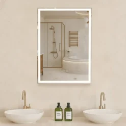 VEVOR Lighted Medicine Cabinet with Mirror, 20 x 28 in Recessed or Wall Mount, 3 Color Dimmable LED Bathroom Medicine Cabinet with Bottom Lighting, Adjustable Shelve Storage, Memory Defog Function