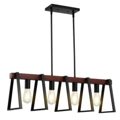 VEVOR 4-Light Kitchen Island Pendant Lights, 60W, Adjustable Dining Room Light Fixture with 2 x 6'' and 6 x 12'' Rods, Industrial Metal Frame Farmhouse Linear Chandeliers Lighting for Dining Room, E26