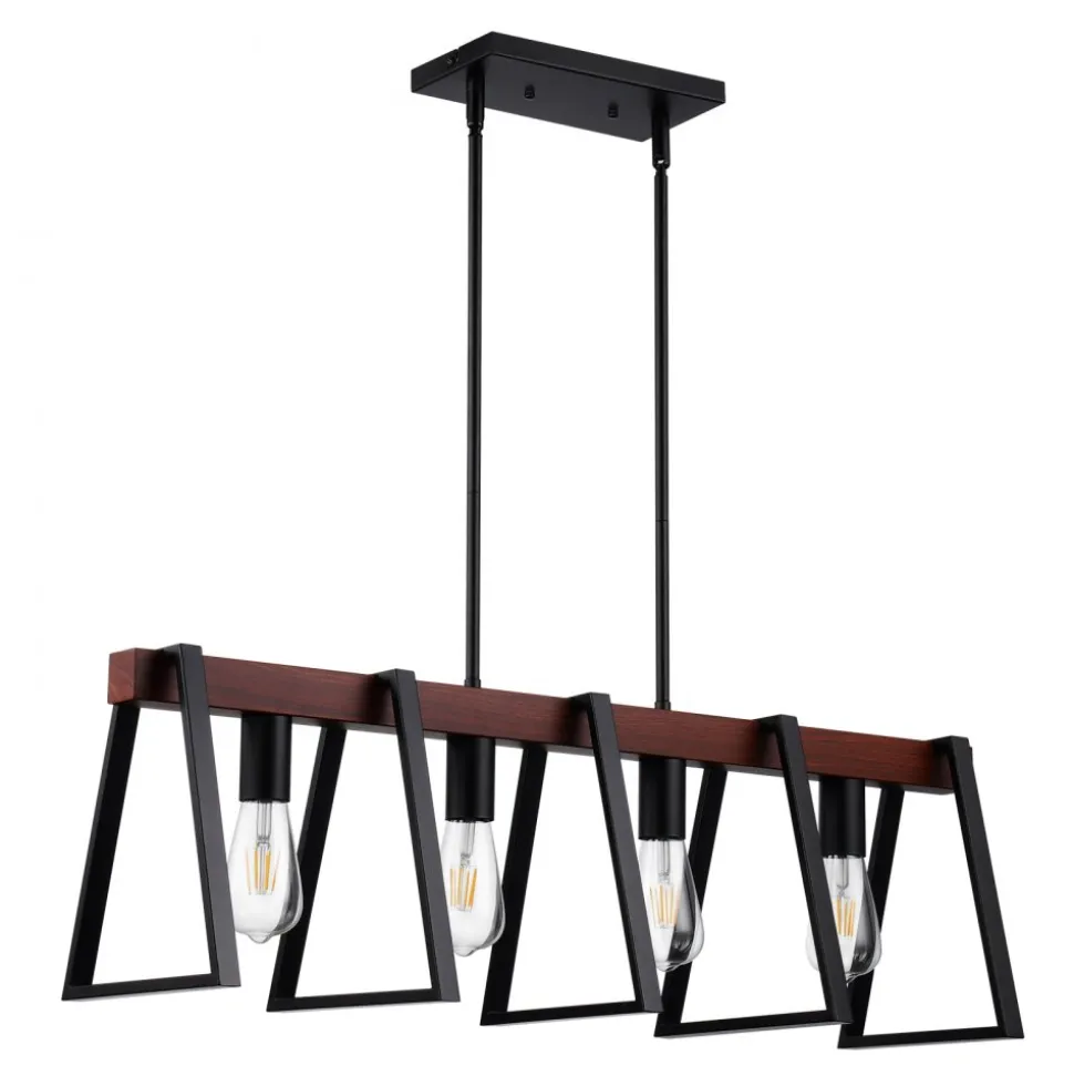 VEVOR 4-Light Kitchen Island Pendant Lights, 60W, Adjustable Dining Room Light Fixture with 2 x 6'' and 6 x 12'' Rods, Industrial Metal Frame Farmhouse Linear Chandeliers Lighting for Dining Room, E26