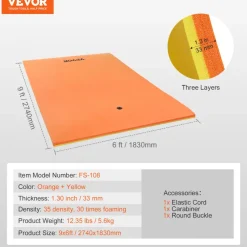 VEVOR Lily Pad Floating Mat, Large 9x6 FT Floating Water Pad, 3-Layer Floating Dock for Adults Kids, 1.3" Thick Tear-Resistant XPE Foam Raft, Floating Island for Lake, Pool, Ocean, Beach, and Boating