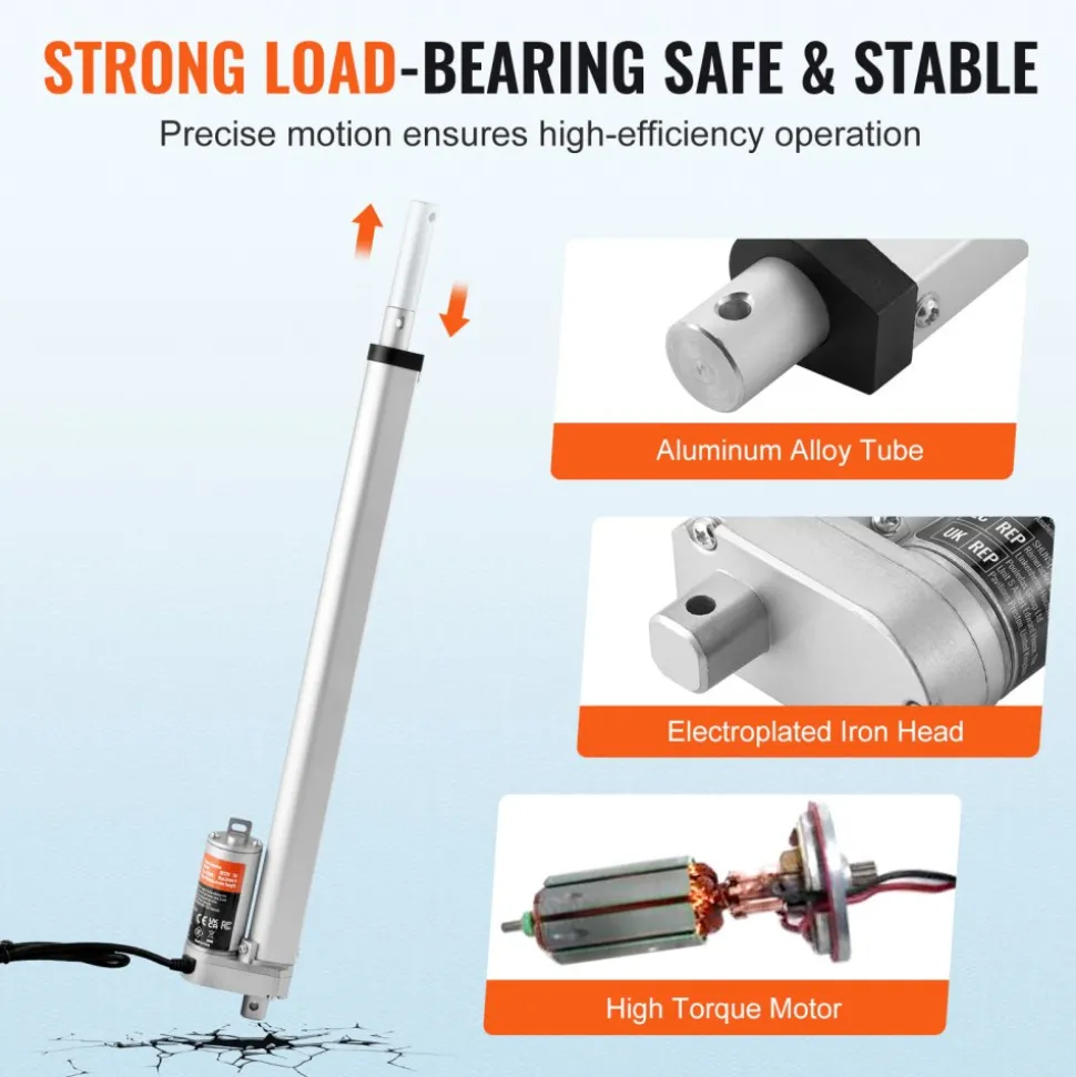 VEVOR Linear Actuator 12V, 16 Inch High Load 330lbs/1500N Linear Actuator, 0.19"/s Linear Motion Actuator with Mounting Bracket and IP54 Protection