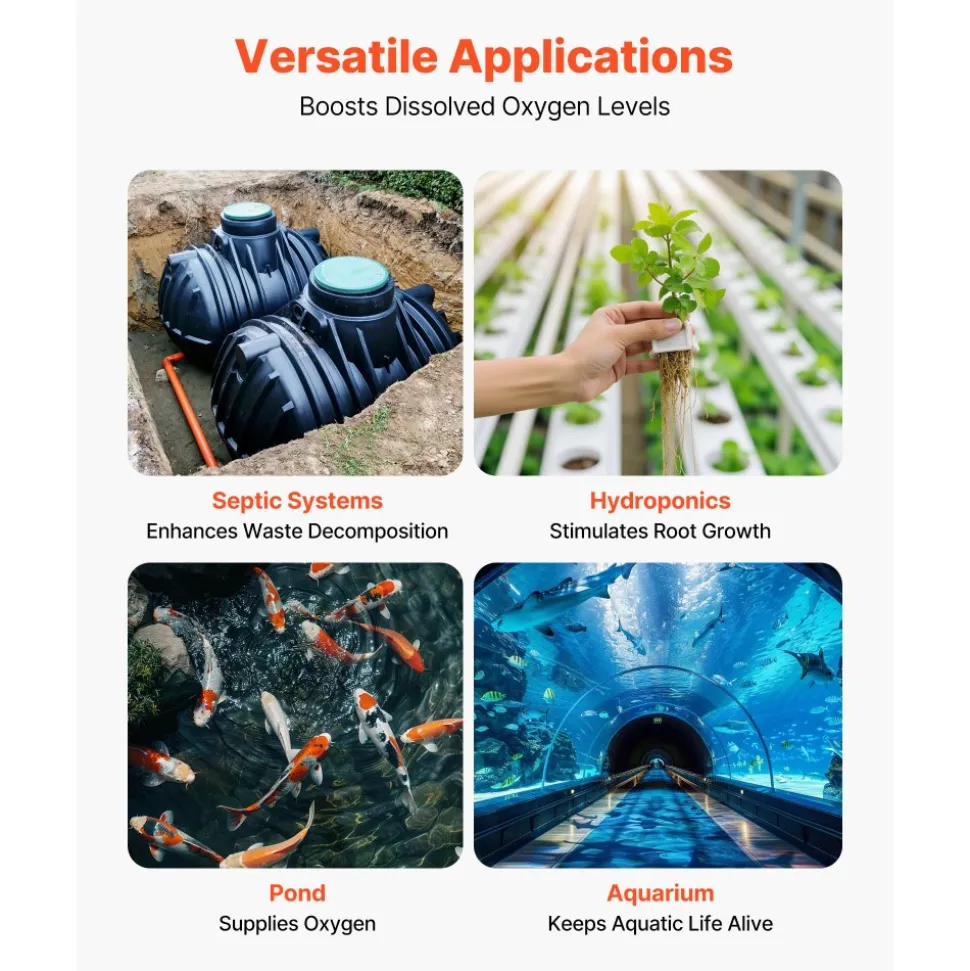 VEVOR Linear Air Pump, 1110 GPH Air Flow, Septic Aerator Pump, Aeration System for 10 ft Deep Ponds, Fit for Septic Tanks, Aquariums, Waste Treatment, Seafood Restaurants, Fish Farms, Hydroponics