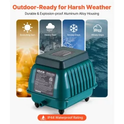 VEVOR Linear Air Pump, 1110 GPH Air Flow, Septic Aerator Pump, Aeration System for 10 ft Deep Ponds, Fit for Septic Tanks, Aquariums, Waste Treatment, Seafood Restaurants, Fish Farms, Hydroponics