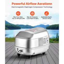 VEVOR Linear Air Pump, 792.52 GPH Air Flow, Septic Aerator Pump, Aeration System for 8 ft Deep Ponds, Fit for Septic Tanks, Aquariums, Waste Treatment, Seafood Restaurants, Fish Farms, Hydroponics