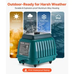 VEVOR Linear Air Pump, 2219.04 GPH Air Flow, Septic Aerator Pump, Aeration System for 11 ft Deep Ponds, Fit for Septic Tanks, Aquariums, Waste Treatment, Seafood Restaurants, Fish Farms, Hydroponics