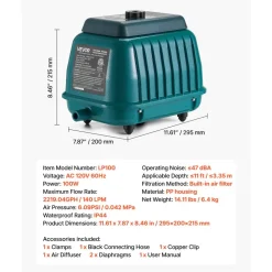VEVOR Linear Air Pump, 2219.04 GPH Air Flow, Septic Aerator Pump, Aeration System for 11 ft Deep Ponds, Fit for Septic Tanks, Aquariums, Waste Treatment, Seafood Restaurants, Fish Farms, Hydroponics