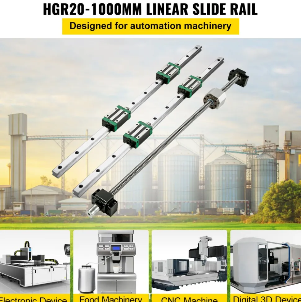 VEVOR Linear Guide Rail, 2PCS HGR20-1000mm Linear Slide Rail + 1Pcs RM1605-1000mm Ballscrew with BF12/BK12 Kit, Coupling, Slide Blocks Linear Guide Rail Set for DIY CNC Routers Lathes Mills