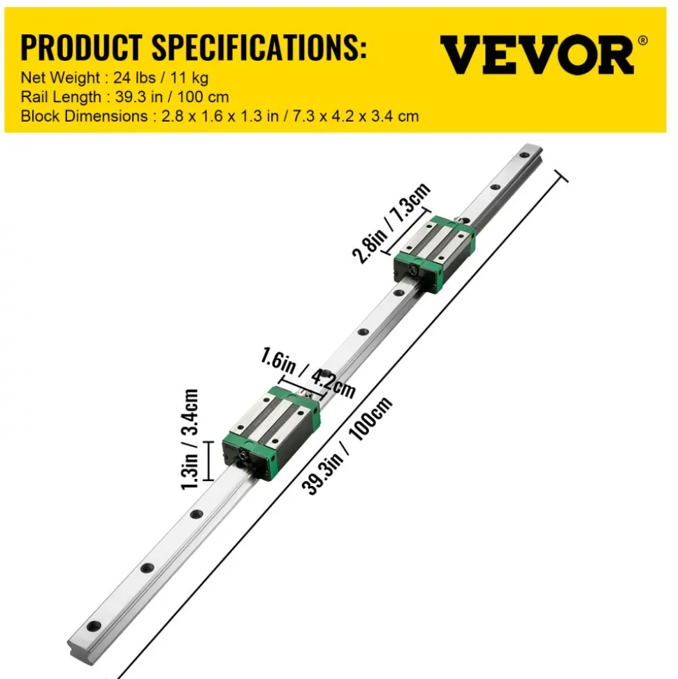 VEVOR Linear Guide Rail, 2PCS HGR20-1000mm Linear Slide Rail + 1Pcs RM1605-1000mm Ballscrew with BF12/BK12 Kit, Coupling, Slide Blocks Linear Guide Rail Set for DIY CNC Routers Lathes Mills