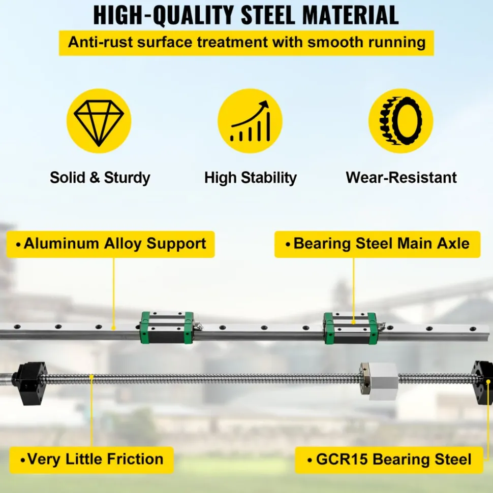 VEVOR Linear Guide Rail 2Pcs HGR20-1500mm Linear Slide Rail with 1Pcs RM1605-1500mm Ballscrew with BF12/BK12 Kit Linear Slide Rail Guide Rail Square for DIY CNC Routers Lathes Mills