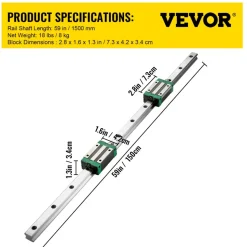 VEVOR Linear Guide Rail 2Pcs HGR20-1500mm Linear Slide Rail with 1Pcs RM1605-1500mm Ballscrew with BF12/BK12 Kit Linear Slide Rail Guide Rail Square for DIY CNC Routers Lathes Mills