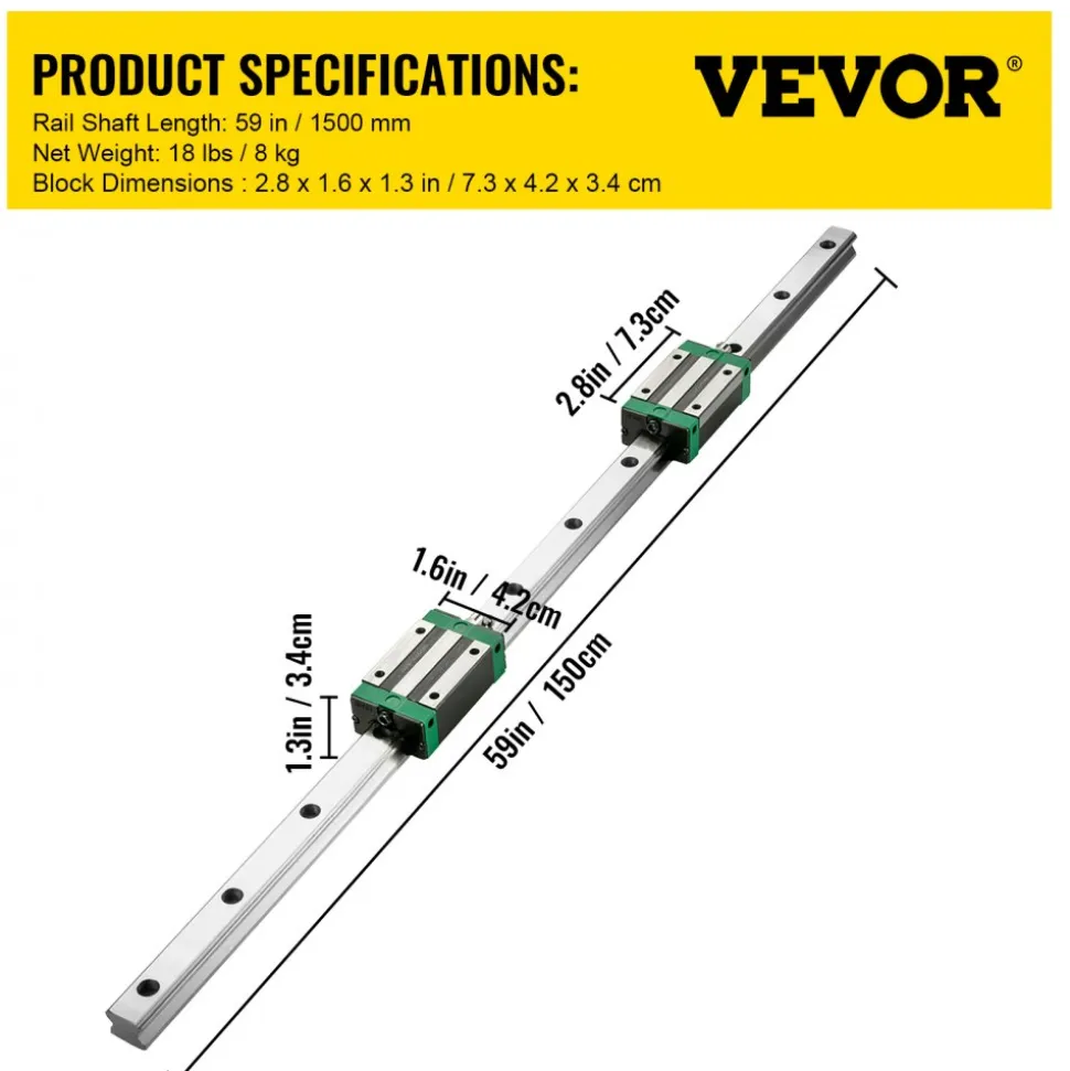 VEVOR Linear Guide Rail 2Pcs HGR20-1500mm Linear Slide Rail with 1Pcs RM1605-1500mm Ballscrew with BF12/BK12 Kit Linear Slide Rail Guide Rail Square for DIY CNC Routers Lathes Mills