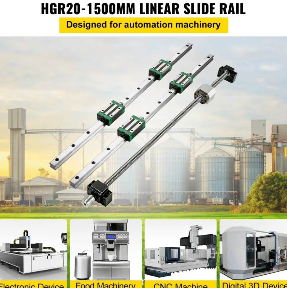 VEVOR Linear Guide Rail 2Pcs HGR20-1500mm Linear Slide Rail with 1Pcs RM1605-1500mm Ballscrew with BF12/BK12 Kit Linear Slide Rail Guide Rail Square for DIY CNC Routers Lathes Mills