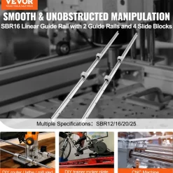 VEVOR Linear Guide Rail Set, SBR16 1500mm, 2 PCS 59 in/1500 mm SBR16 Guide Rails and 4 PCS SBR16UU Slide Blocks, Linear Rails and Bearings Kit for Automated Machines DIY Project CNC Router Machines