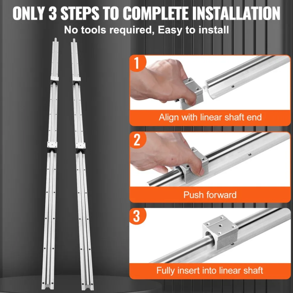 VEVOR Linear Guide Rail Set, SBR16 2000mm, 2 PCS 78.7 in/2000 mm SBR16 Guide Rails and 4 PCS SBR16UU Slide Blocks, Linear Rails and Bearings Kit for Automated Machines DIY Project CNC Router Machines
