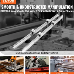 VEVOR Linear Guide Rail Set, SBR16 800mm, 2 PCS 31.5 in/800 mm SBR16 Guide Rails and 4 PCS SBR16UU Slide Blocks, Linear Rails and Bearings Kit for Automated Machines DIY Project CNC Router Machines