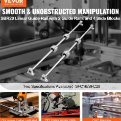 VEVOR Linear Guide Rail Set, SFC20 1200 mm, 2 PCS 47.2 in/1200 mm SFC20 Guide Rails 4 PCS SC20 Slide Blocks 4 PCS Rail Supports, Linear Rails and Bearings Kit for Automated Machines CNC DIY Project