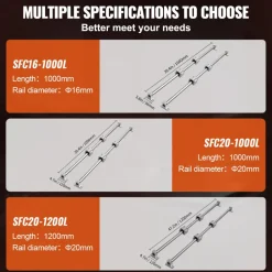 VEVOR Linear Guide Set, SFC20 1000mm, Comes with Two 39.4 in/1000 mm SFC20 Guides, Four SC20 Slide Blocks, and Four Guide Supports for Automated Machinery and CNC Tasks