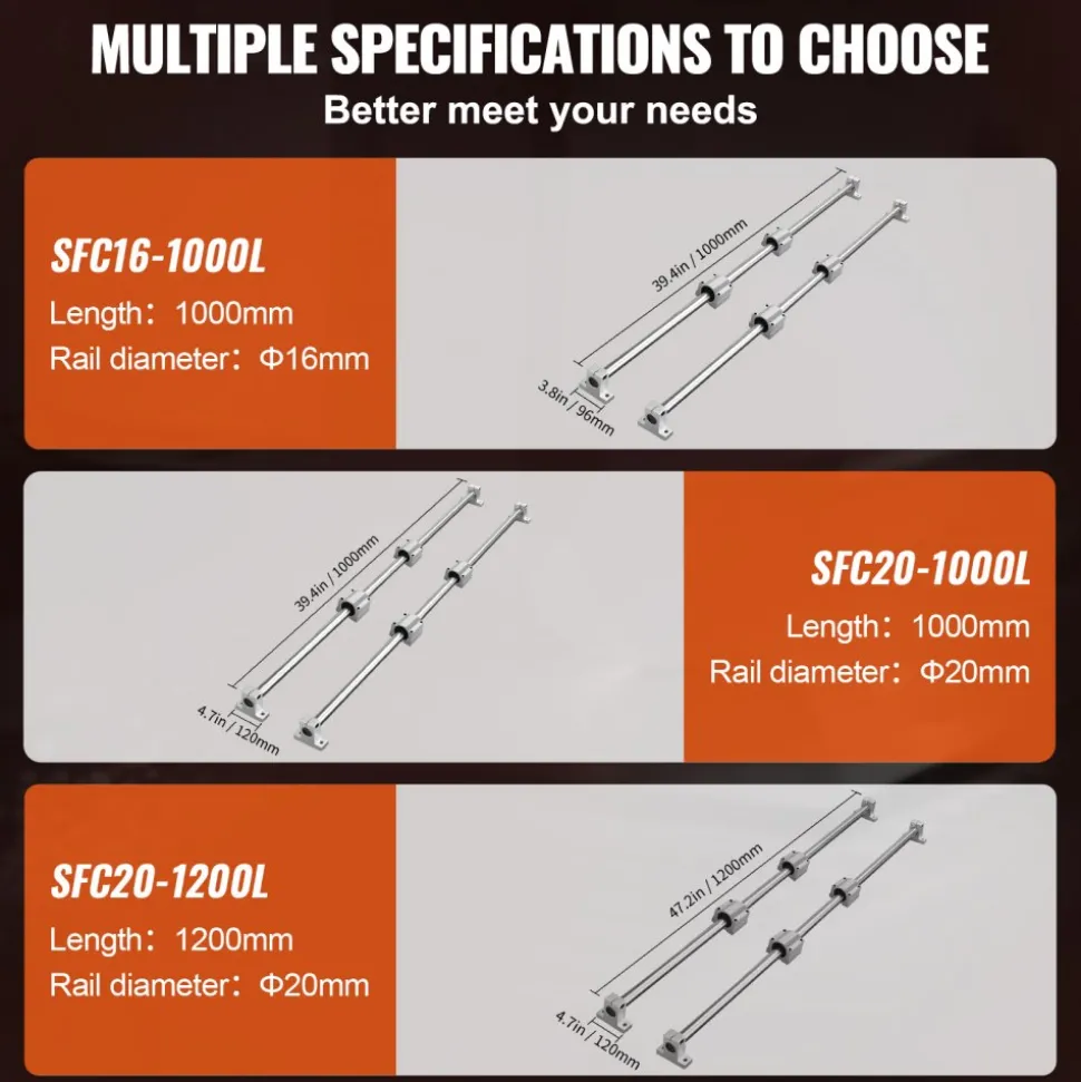 VEVOR Linear Motion Kit, SFC16 1000mm, Includes 2 Rails of 39.4 inches, 4 SC16 Carriage Blocks, and 4 Support Brackets, Ideal for CNC and Automation Projects