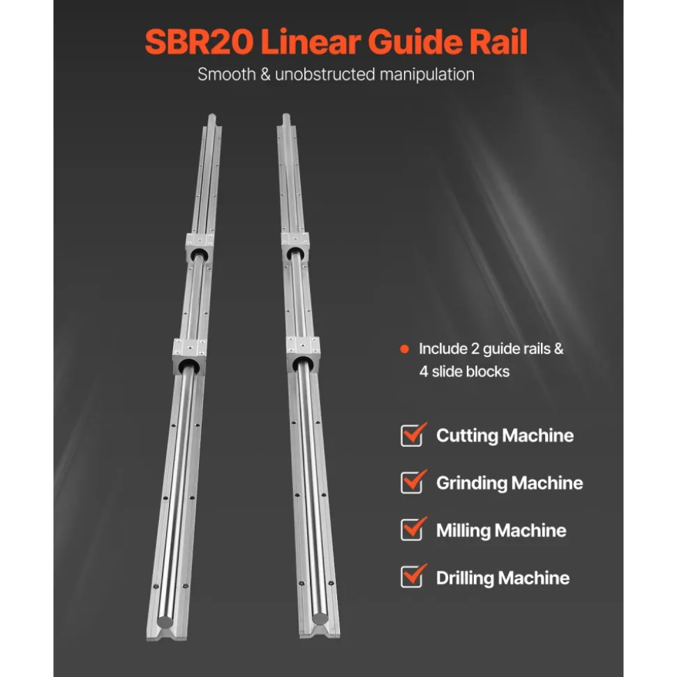 VEVOR Linear Motion Set, SBR20 1500mm, Comes with Two 59 in/1500 mm SBR20 Rails & Four SBR20UU Blocks, Ideal for DIY CNC and Automation Tasks