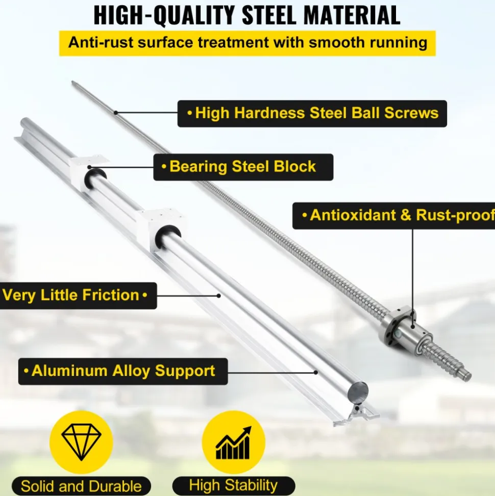 VEVOR Linear Rail, Ballscrew x 3, RM1605-350mm 650mm 1050mm x 2 Linear Rail Support, 12 CNC Kit Linear Shaft Optical Axis