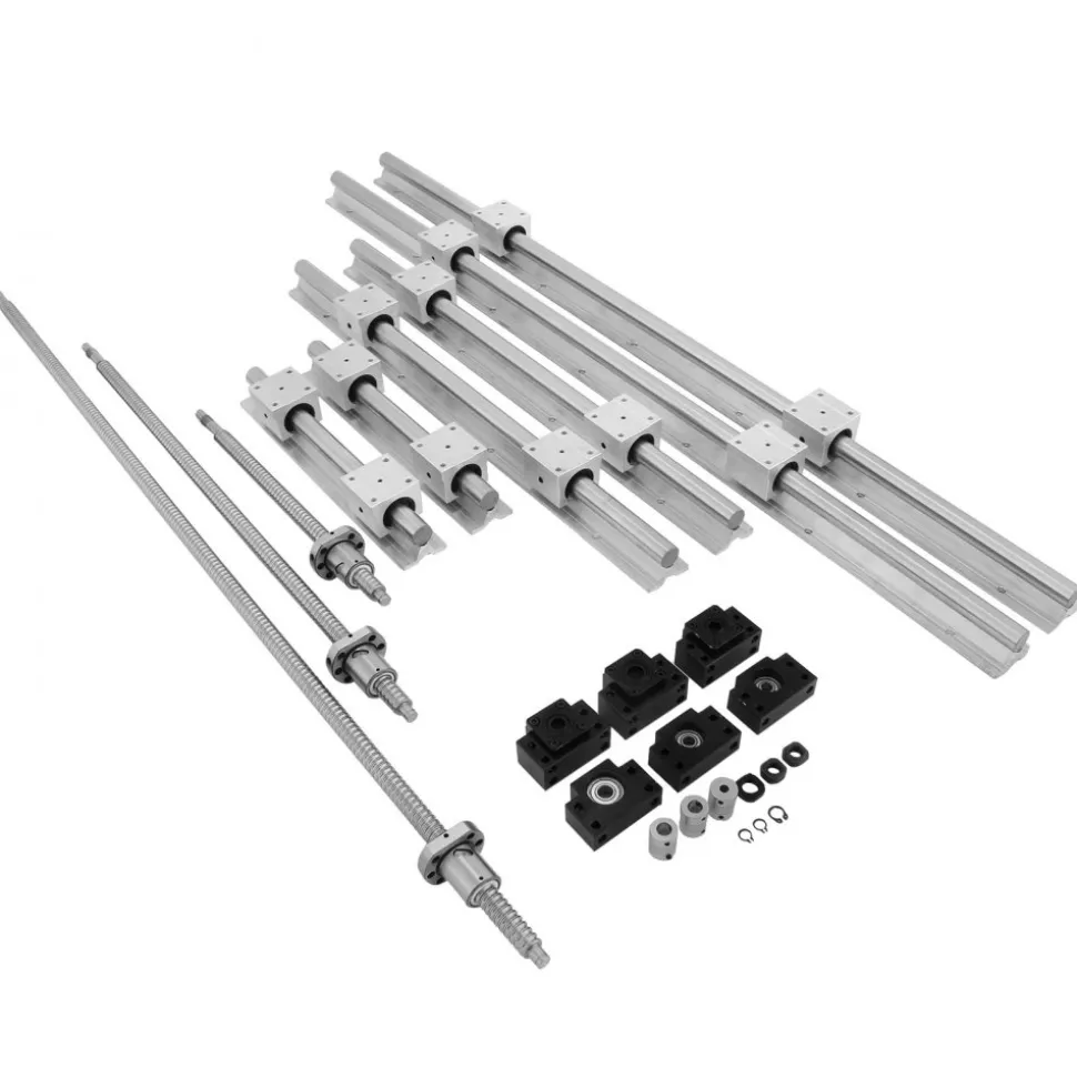 VEVOR Linear Rail, Ballscrew x 3, RM1605-350mm 650mm 1050mm x 2 Linear Rail Support, 12 CNC Kit Linear Shaft Optical Axis