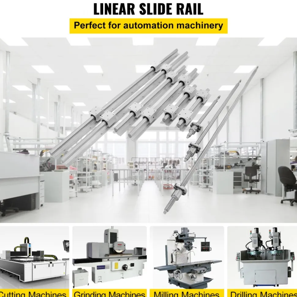 VEVOR Linear Rail, Ballscrew x 3, RM1605-350mm 650mm 1050mm x 2 Linear Rail Support, 12 CNC Kit Linear Shaft Optical Axis
