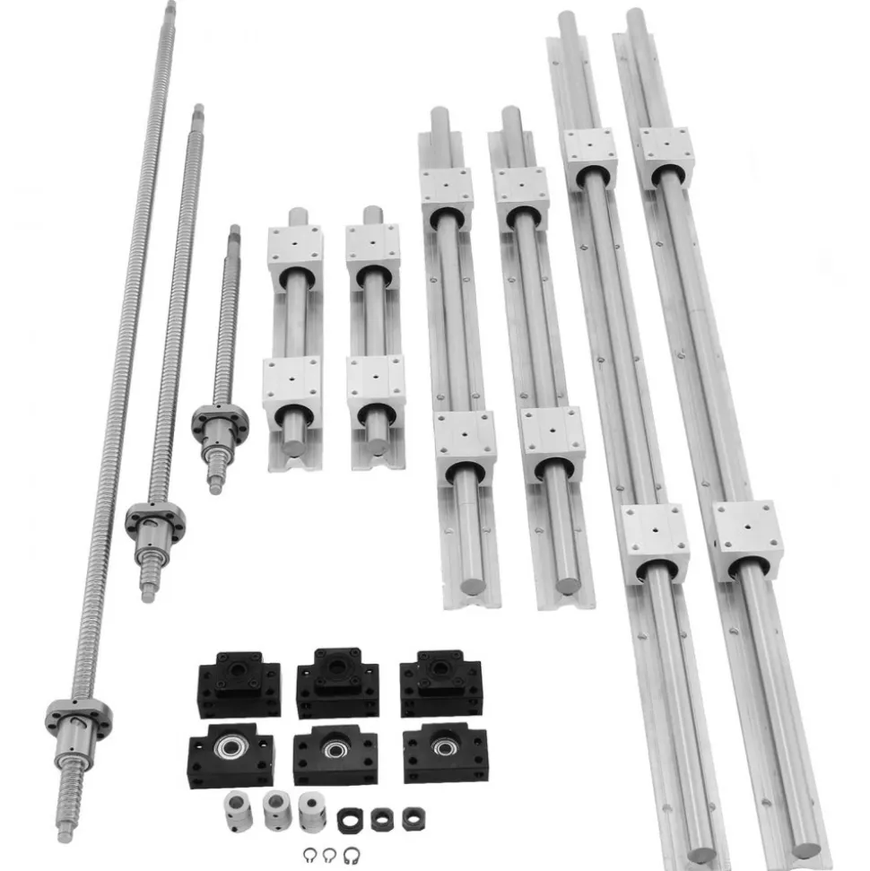 VEVOR Linear Rail, Ballscrew x 3, RM1605-350mm 650mm 1050mm x 2 Linear Rail Support, 12 CNC Kit Linear Shaft Optical Axis