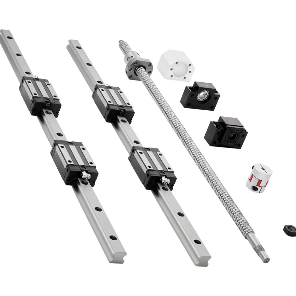 VEVOR Linear Rail Guide Kit, HGR20, 2PCS 600 mm (23.62 inch) Linear Rails and 1PCS Ball Screw, 4PCS Slide Blocks, with BF12/BK12 End Support, Coupling, and Nut Housing, for DIY CNC Routers Lathes