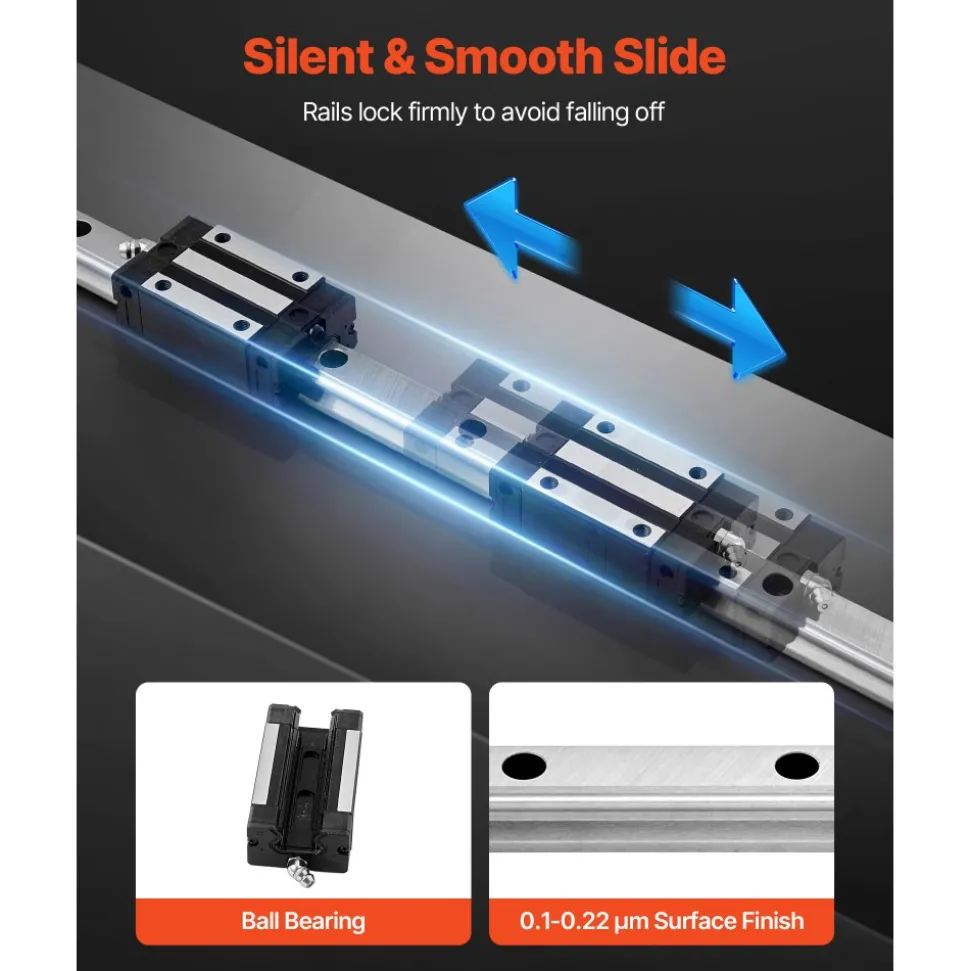 VEVOR Linear Rail Guide Kit, HGR20, 2PCS 600 mm (23.62 inch) Linear Rails and 1PCS Ball Screw, 4PCS Slide Blocks, with BF12/BK12 End Support, Coupling, and Nut Housing, for DIY CNC Routers Lathes