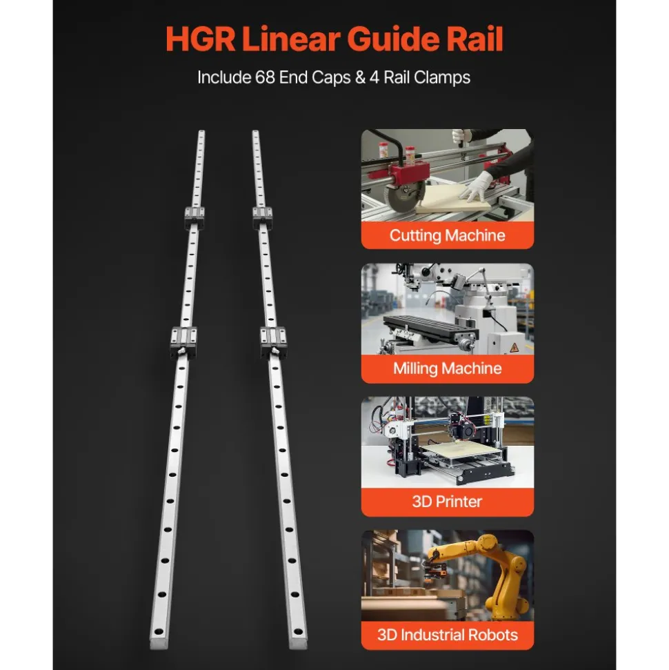 VEVOR Linear Rail Guide Kit, HGR20, 2Pcs 2000 mm (78.74 inch) Linear Motion Rails and 4Pcs Bearing Slide Blocks, Anti Rust and High Precision Kit, for DIY, CNC Routers, Lathes, Mills, 3D Printers