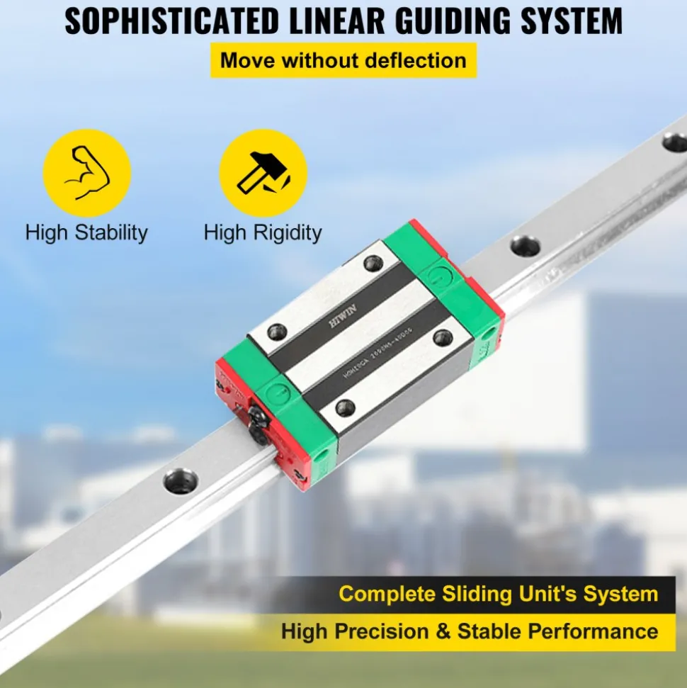 VEVOR Linear Rail HSR15-1500mm? 2pcs Linear Guideway Rail?4X Square Type Carriage Bearing Blocks?Linear Rail Support for 15mm Slotted Bearings