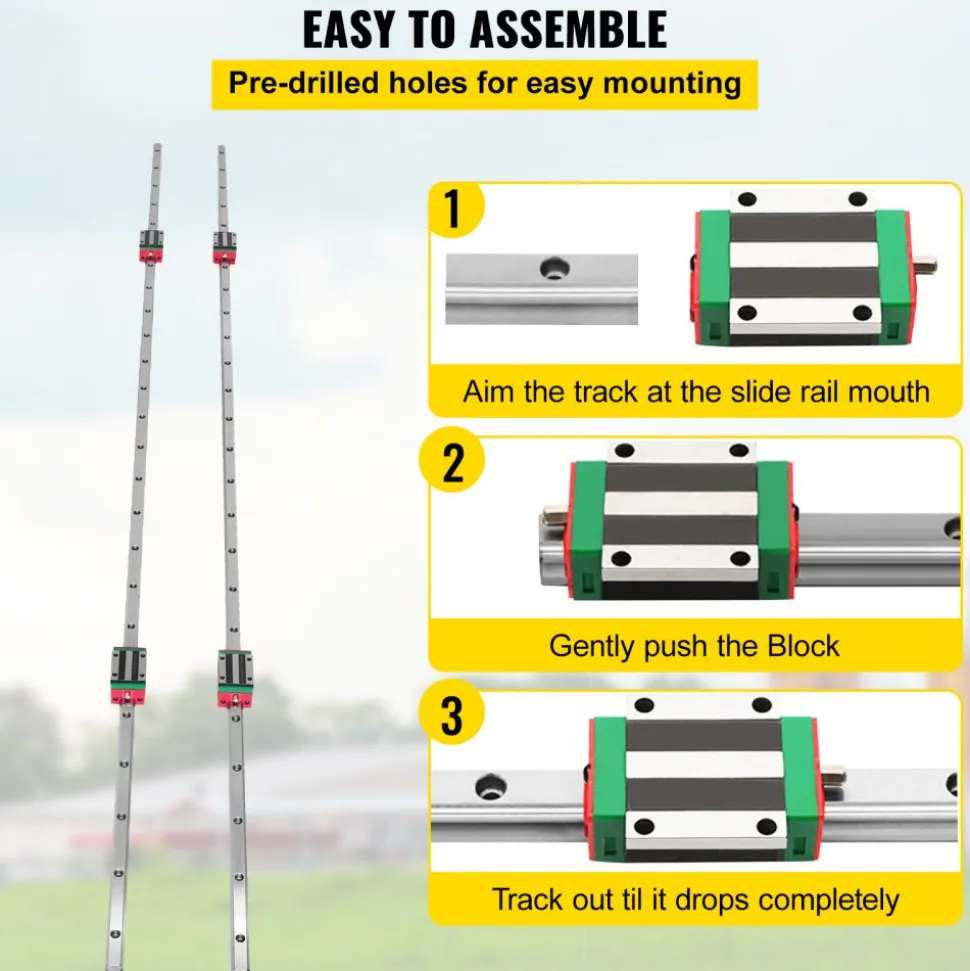 VEVOR Linear Rail HSR15-1500mm? 2pcs Linear Guideway Rail?4X Square Type Carriage Bearing Blocks?Linear Rail Support for 15mm Slotted Bearings
