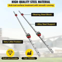 VEVOR Linear Rail HSR15-1500mm? 2pcs Linear Guideway Rail?4X Square Type Carriage Bearing Blocks?Linear Rail Support for 15mm Slotted Bearings