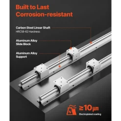 VEVOR Linear Rail Kit, SBR25, 2Pcs 1200 mm (47.24 inch) Linear Motion Guide Rails and 4Pcs Bearing Slide Blocks, Fully Supported Shaft, for Cutting, Grinding, Milling, Drilling Machines, and More